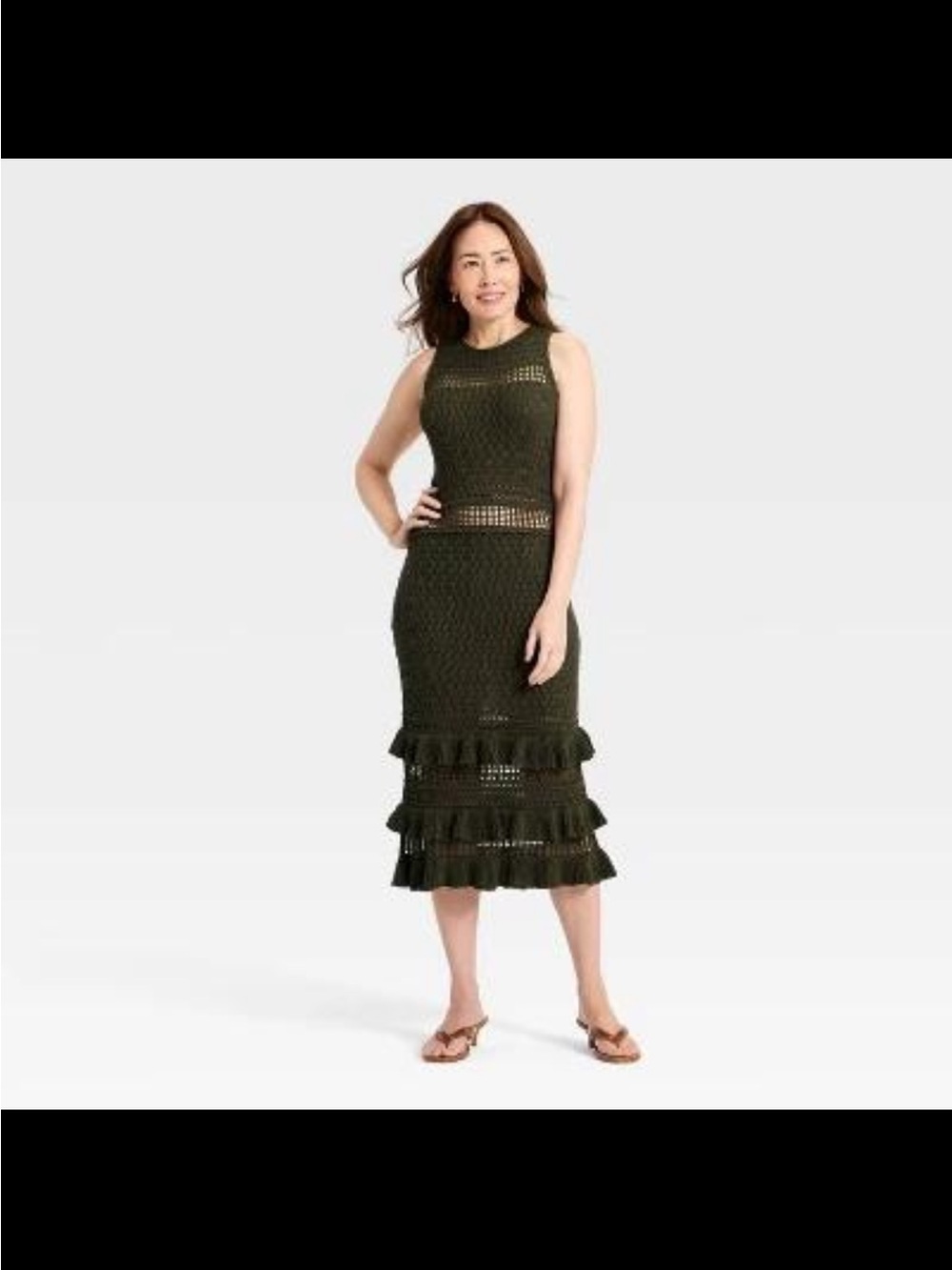 a new day Olive Crochet Maxi Dress with Ruffled Hem